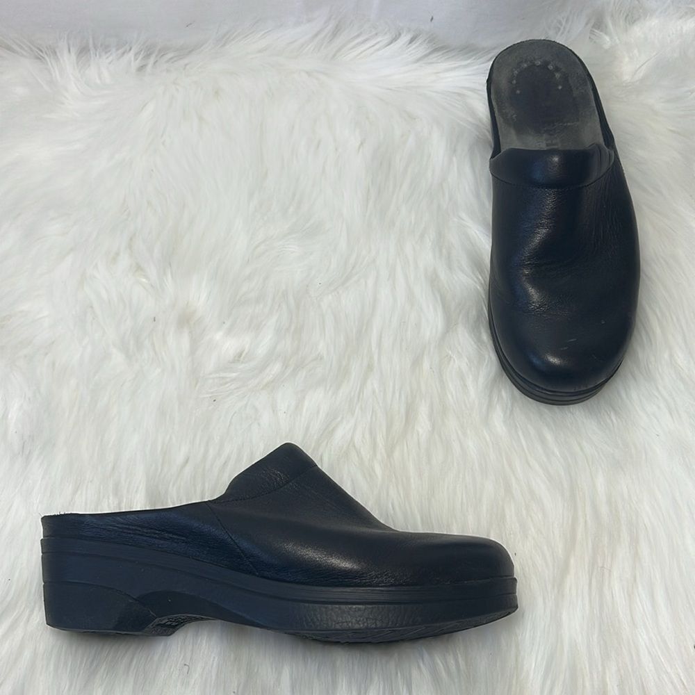Mephisto Satte‎ Black Leather Slides Slip On Clogs Sz 39/US